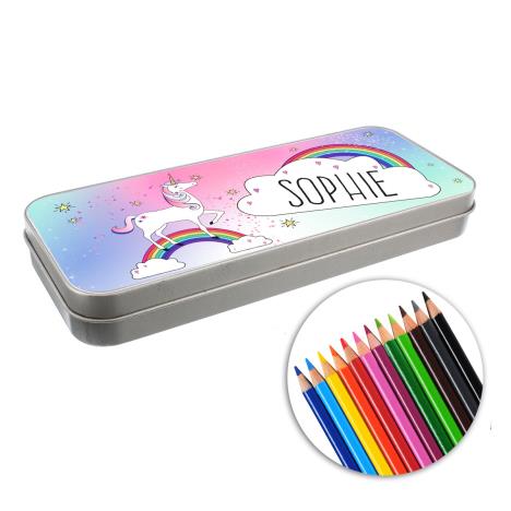 Personalised Unicorn Pencil Tin with Pencil Crayons £14.99
